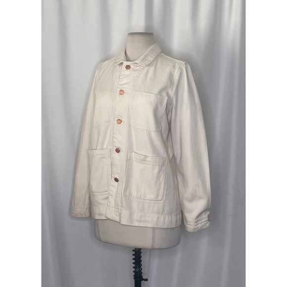 EVERLANE Denim Chore Jacket Bone Pockets Cream Off-White Outdoors X-Small - Picture 8 of 16